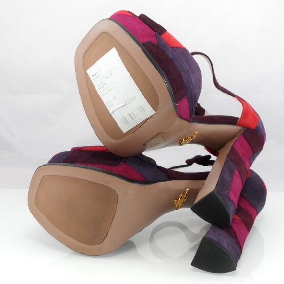 NIB$990 Collection Prada Patchwork d’Orsay Ankle Strap Platform Heels Vintage 37 - Picture 14 of 16